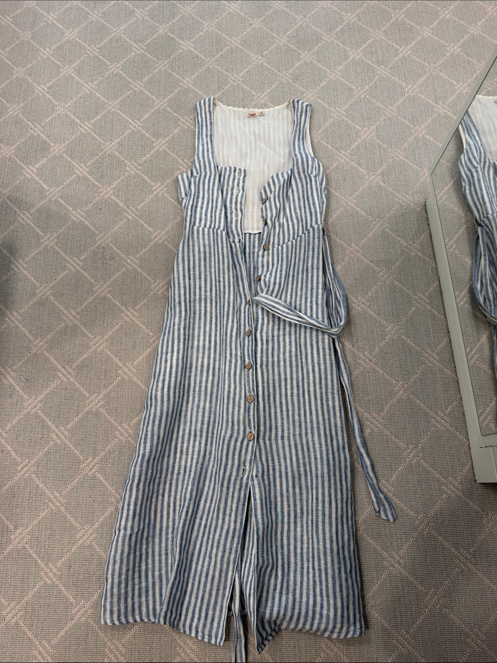 Faherty Blue and White Striped Linen Button-Front Dress